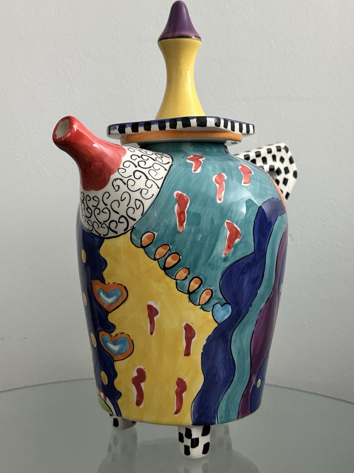 Kat Taylor Designs 11” Ceramic Teapot Hand Painted Art Pottery Whimsical Alice