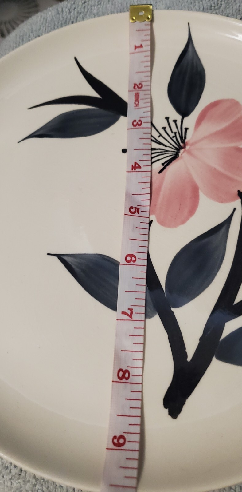 1950s STETSON China Co PLATE 9.5″ Hand Painted Pink Flower MidCenturyMod 9 Avail
