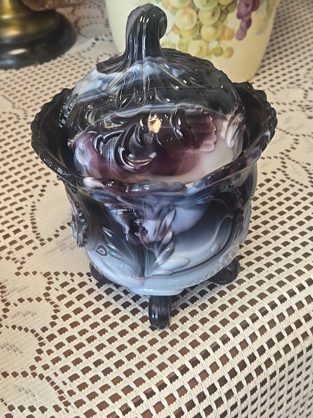 Imperial Vintage Purple Slag Glass Candy Dish Lidded Dish EXC