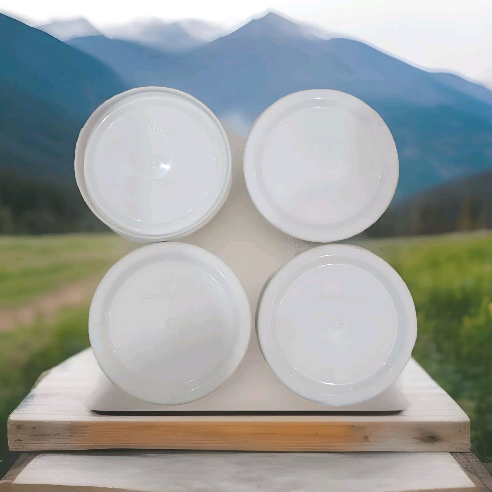 (4 PCS).Corning Ware R-7-PC 4.25 inch Sealing Lid Cover White Round MADE IN USA