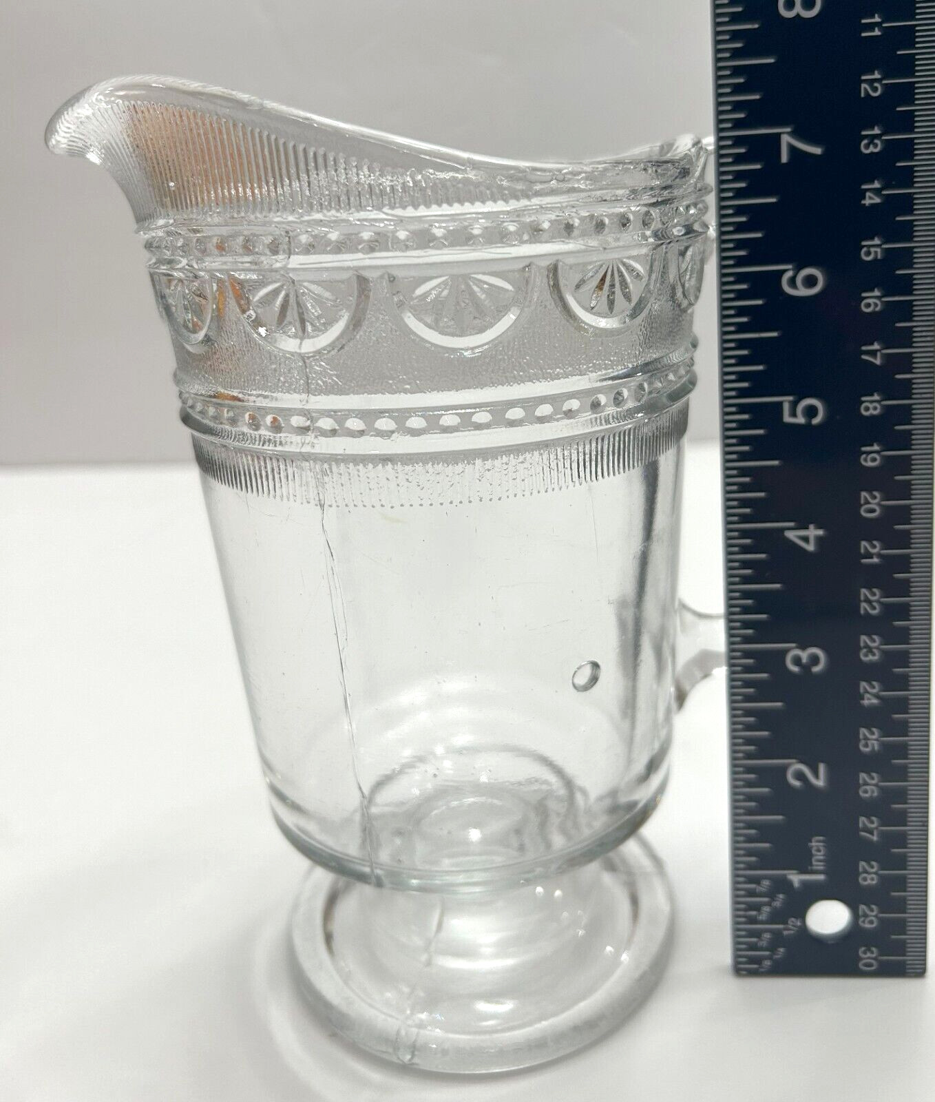 Antique Bryce Higbee Ida Sheraton EAPG Clear Glass Footed Pitcher 1885