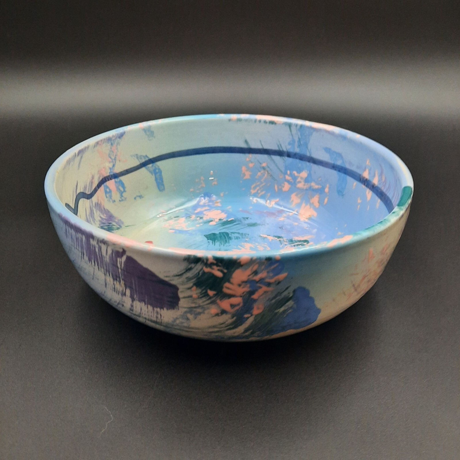 Hand-Painted Jim Rice Ceramic Bowl Naples FL 2002 Abstract Multicolor Large Size