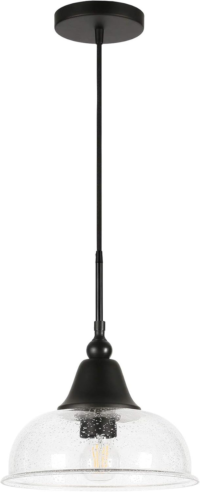 Modern Blackened Bronze and Seeded Glass Pendant Light for Kitchen, Dining Room,