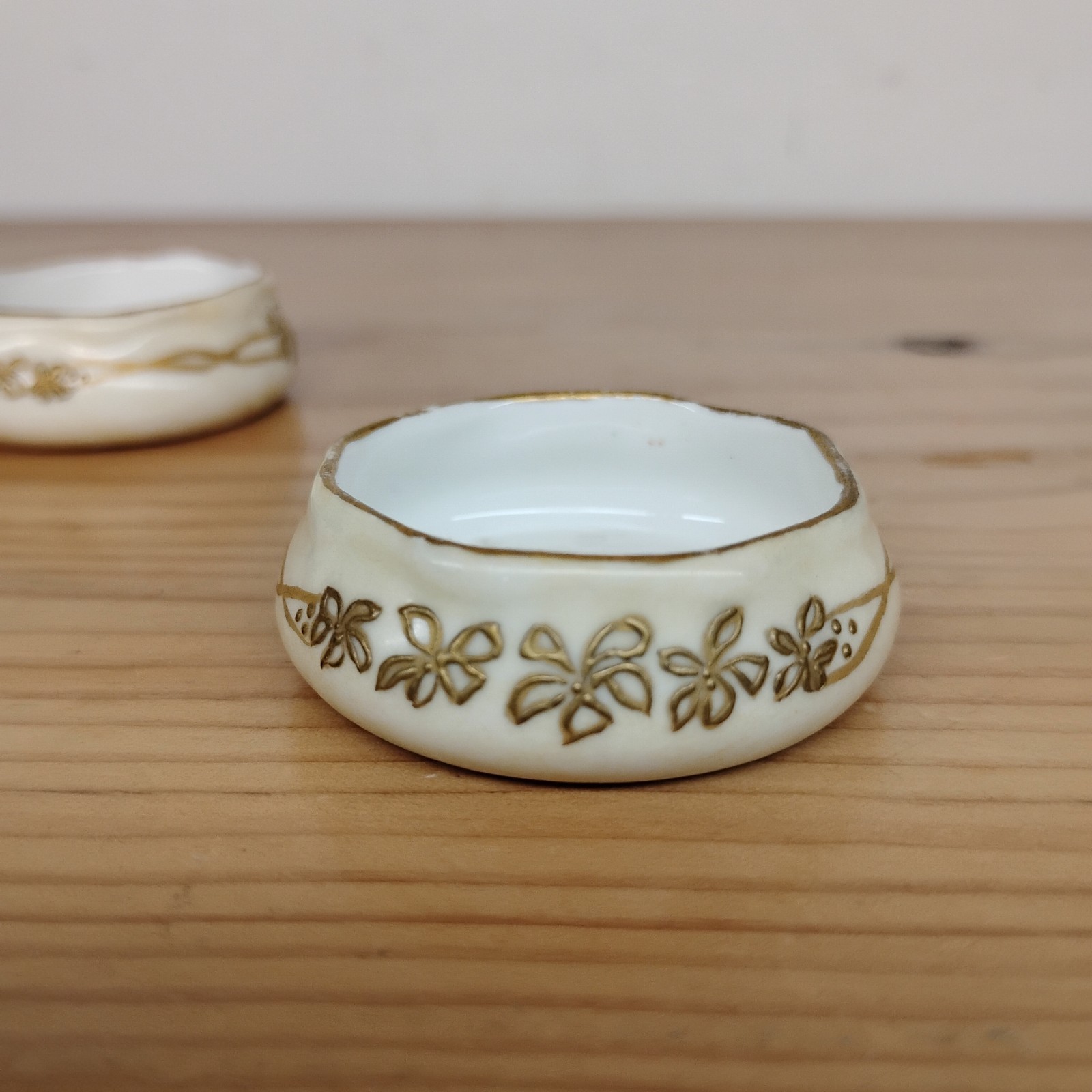 Antique GDA Limoges France Porcelain Salt Cellars Hand Painted 1905 Gold Floral