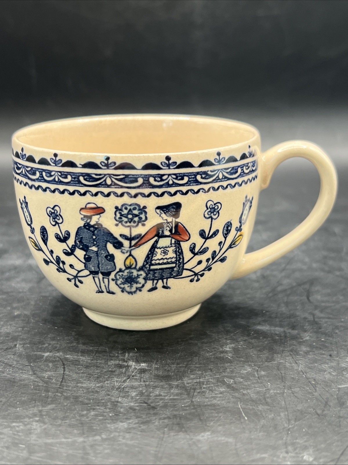 6 JOHNSON BROS Vtg Staffordshire Old Granite Hearts & Flowers Blue Grannycore
