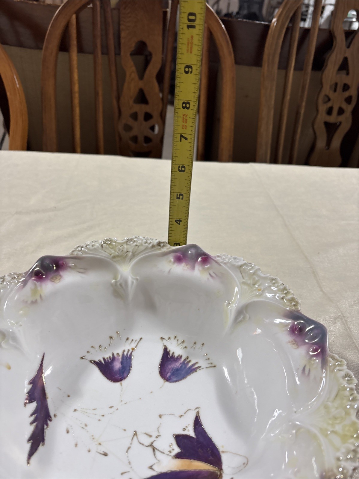 Vintage RS Prussia Porcelain Serving Bowl 10″ Beautiful Purple Floral Design. DD