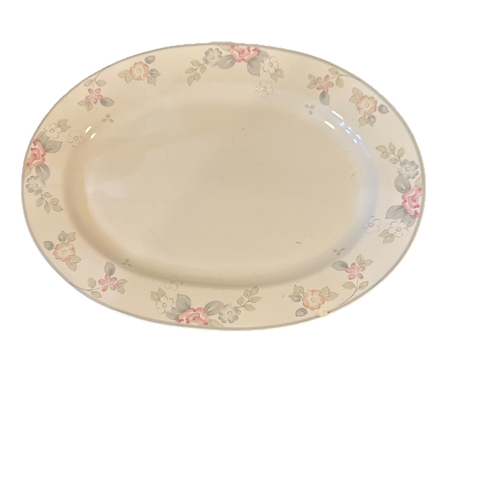 Pfaltzgraff Wyndham Serving Platter 14” Dish Stoneware Beige Floral Design