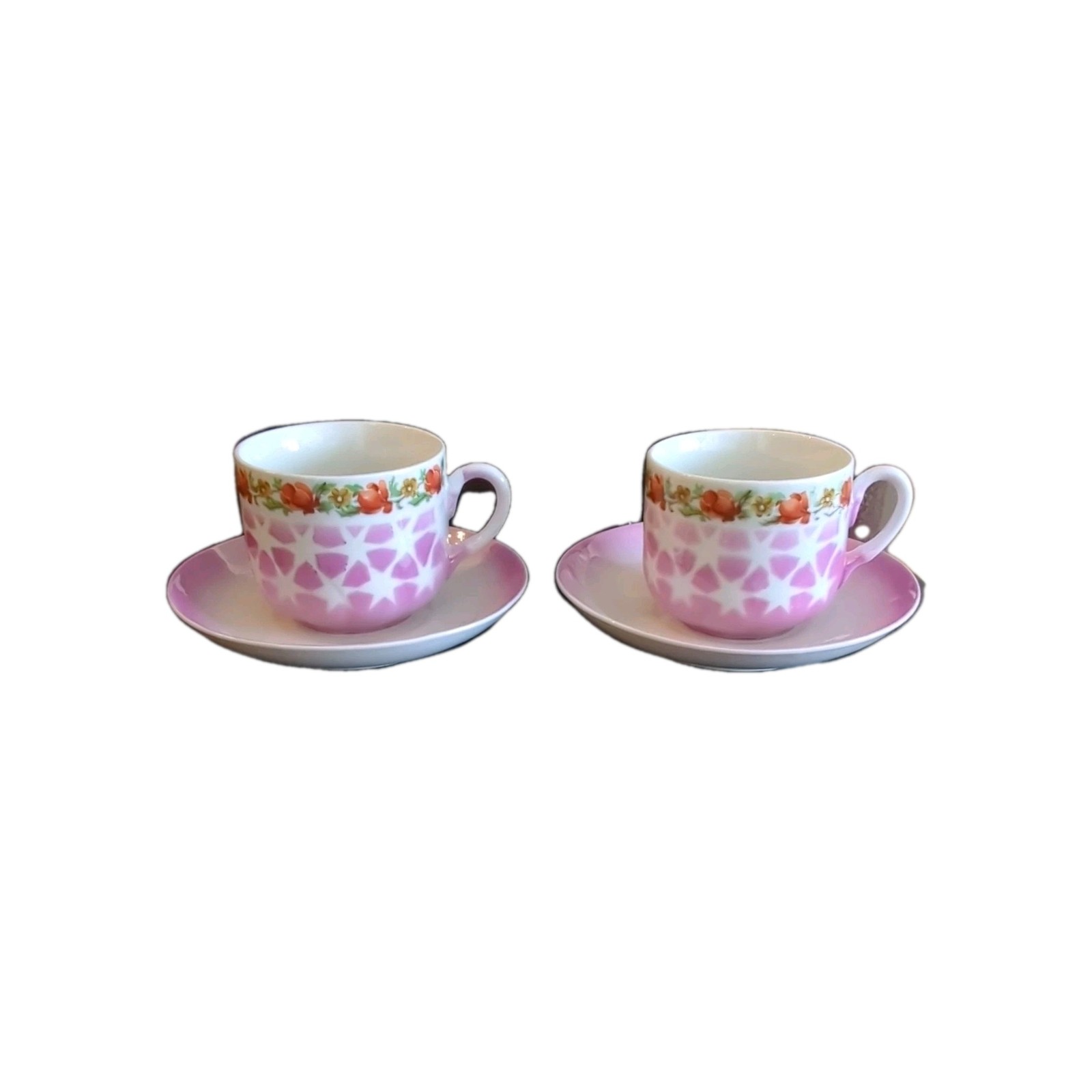 Satsuma Pink Floral Star Porcelain Four-Piece Cup & Saucer Set