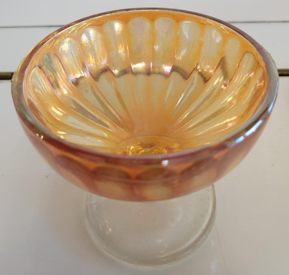 4 PEACH OPASLESCENT CARNIVAL GLASS SHERBETS DESSERT BOWLS 3.25 INCH HOLDS 4 OZS