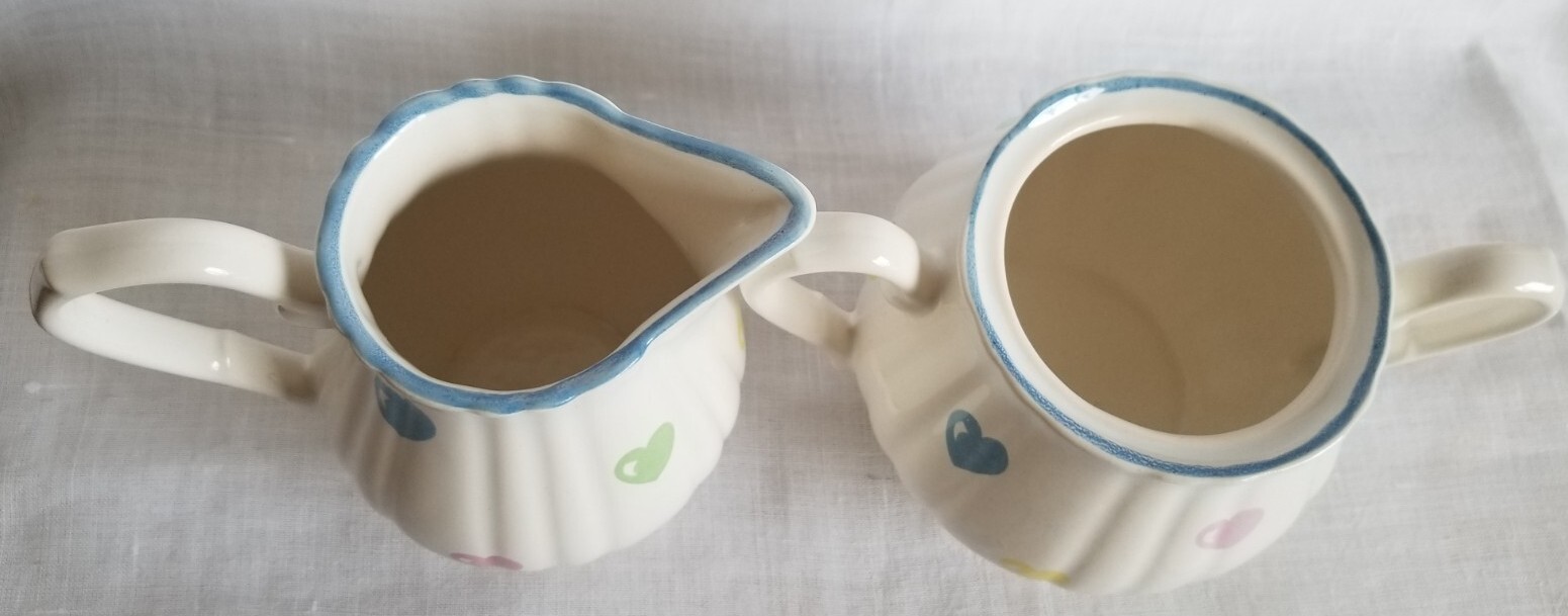 Tiffany & Co Limoges France Handpainted Pastel Hearts Creamer and Sugar Bowl