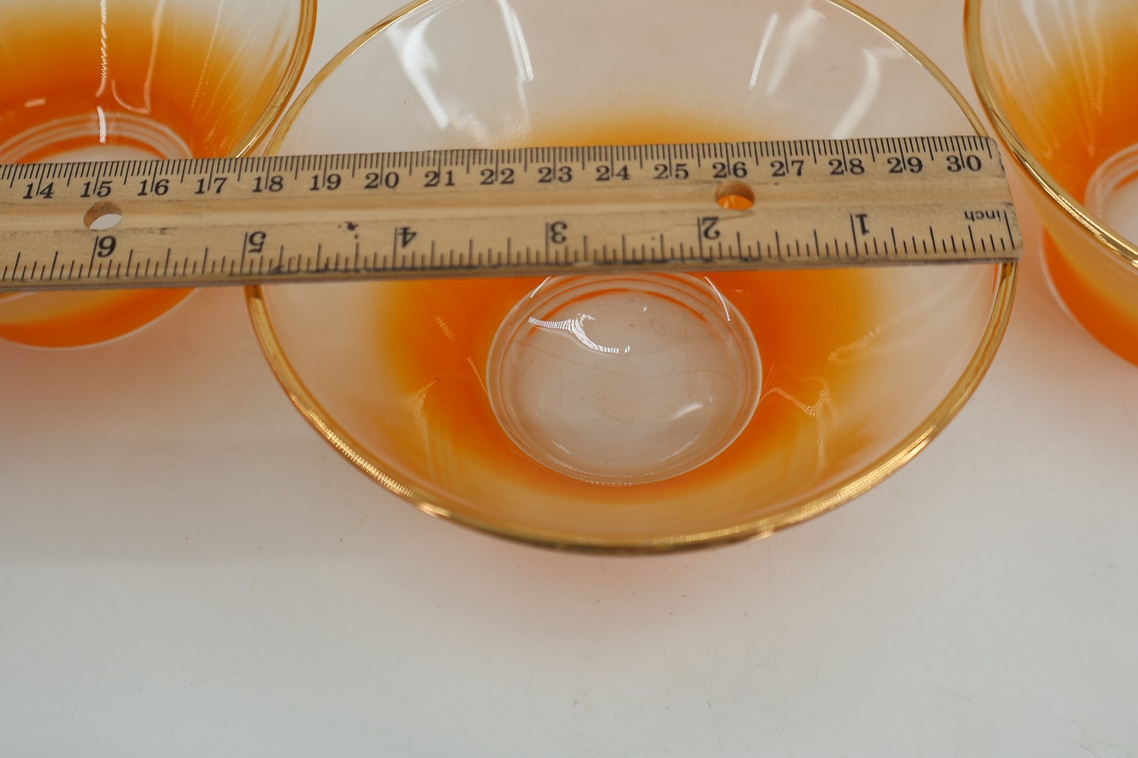 Blendo Frosted Ombre Frosted Glass Gold Trim Serving Bowl & 4 Small Bowls USA