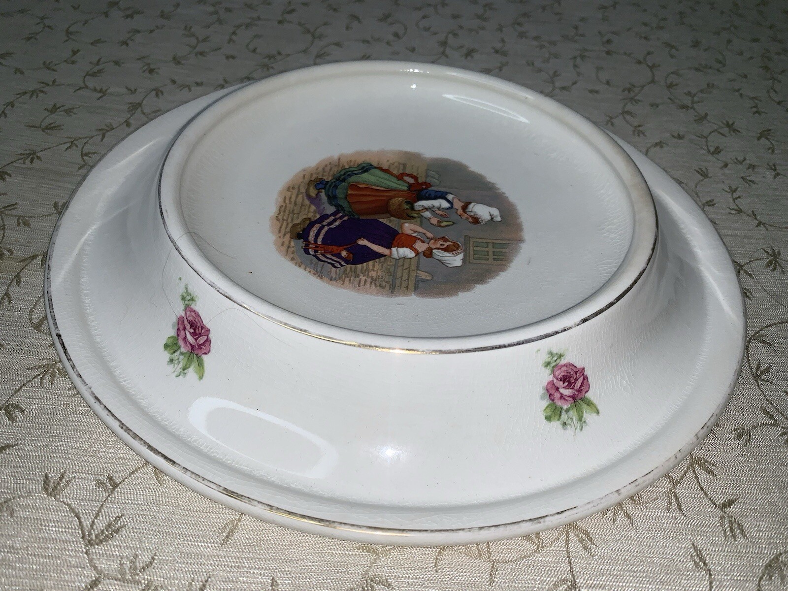 Antique Royal Baby Plate Bowl PAT. U.S. FEB 7, 1905 Two Dutch Girls Vintage