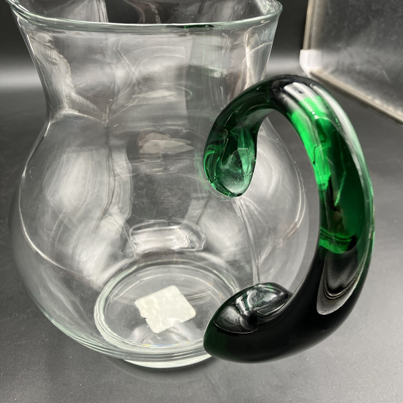 Crisa Clear Glass Pitcher Green Handle 3818-000 Made in Mexico