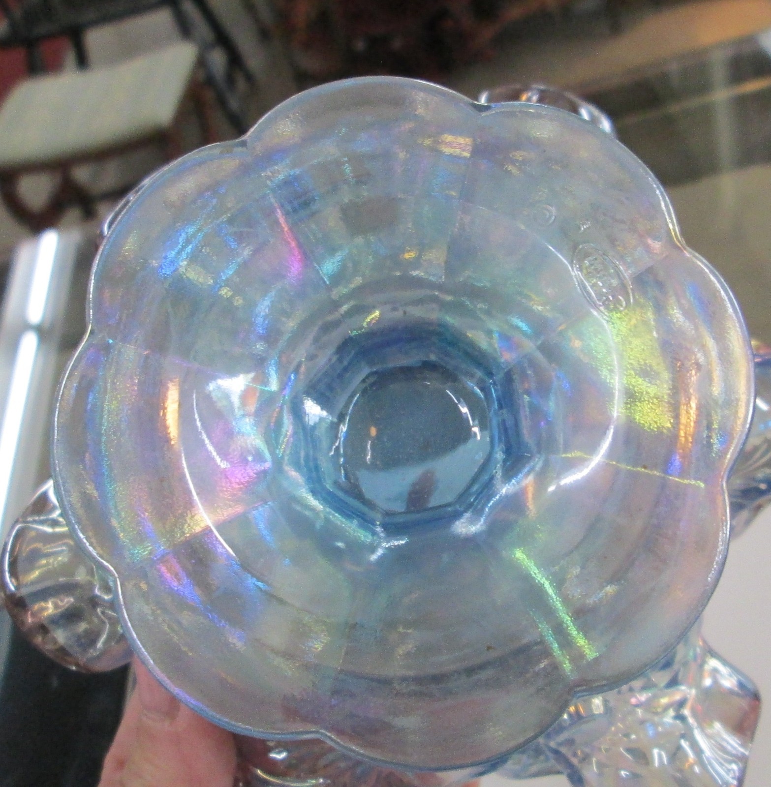 Fenton Miniature Punch Bowl Blue Carnival Plum Crest & Cups