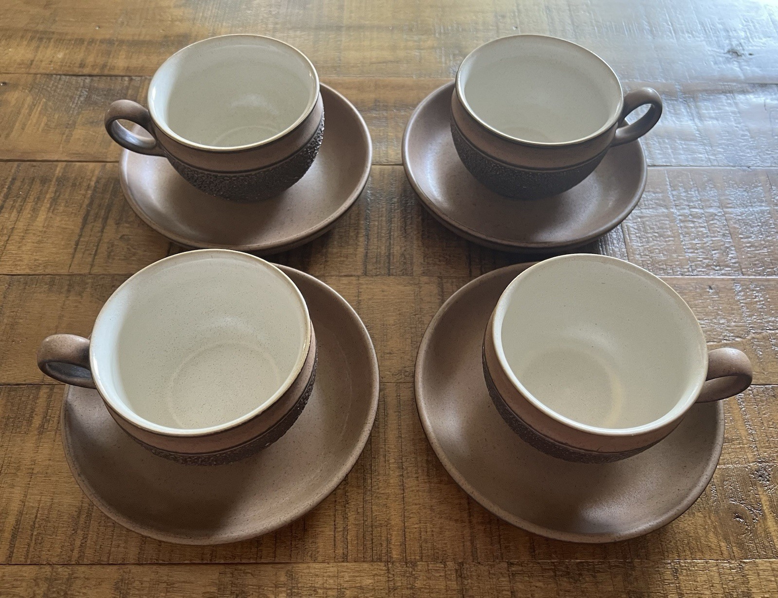 Vintage 1970s Denby Cotswold Pottery Coffee Cups And Saucers Lot England