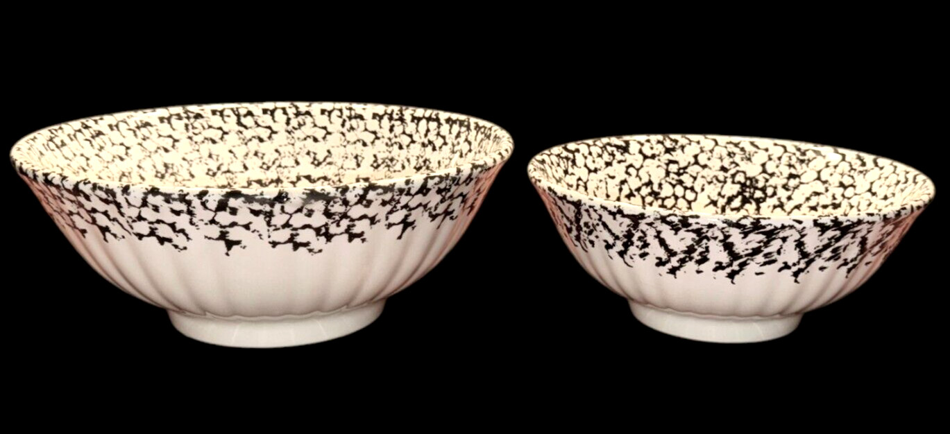RARE Black & White Vintage Himark Spongeware Serving Bowl Italy 9 1/2” & 12″
