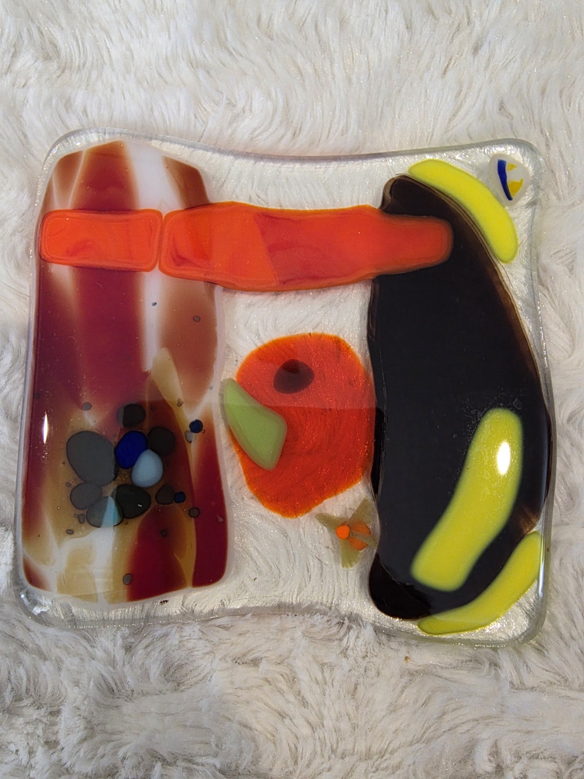 2pc Vintage Mid Century Fused Glass Abstract Art Squares