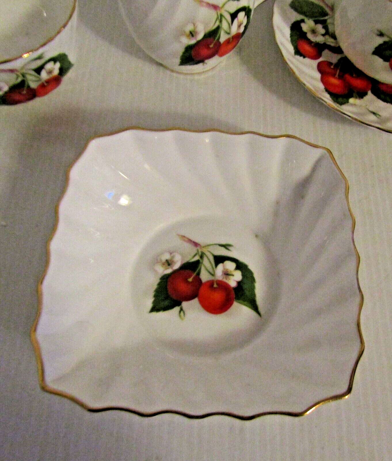 Adderley Bone China Cherry Ripe Tea Cup And Saucer Sugar Creamer Nut Dish Lot