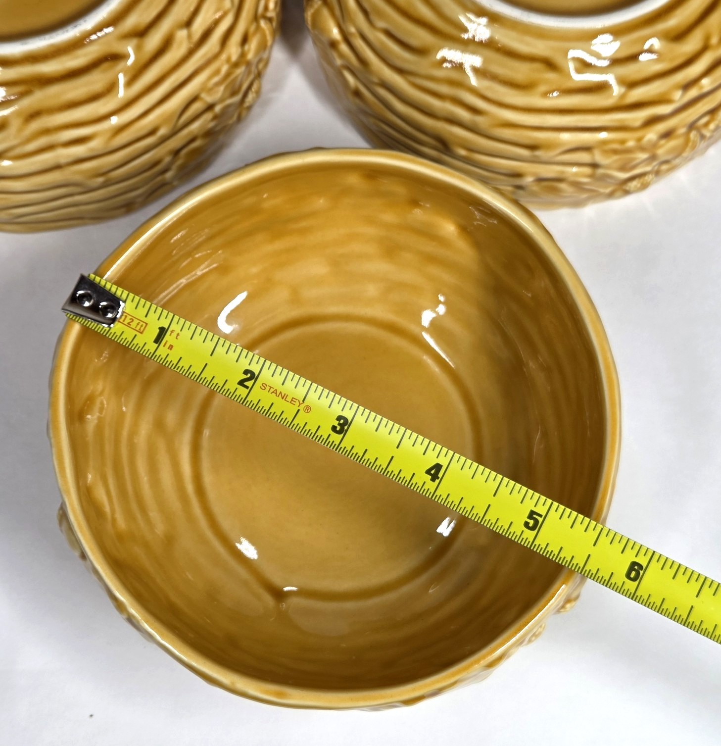 Bordallo Pinheiro Portugal Oak Leaf Gold Set of 3 Cereal Bowls 5.5″ EUC