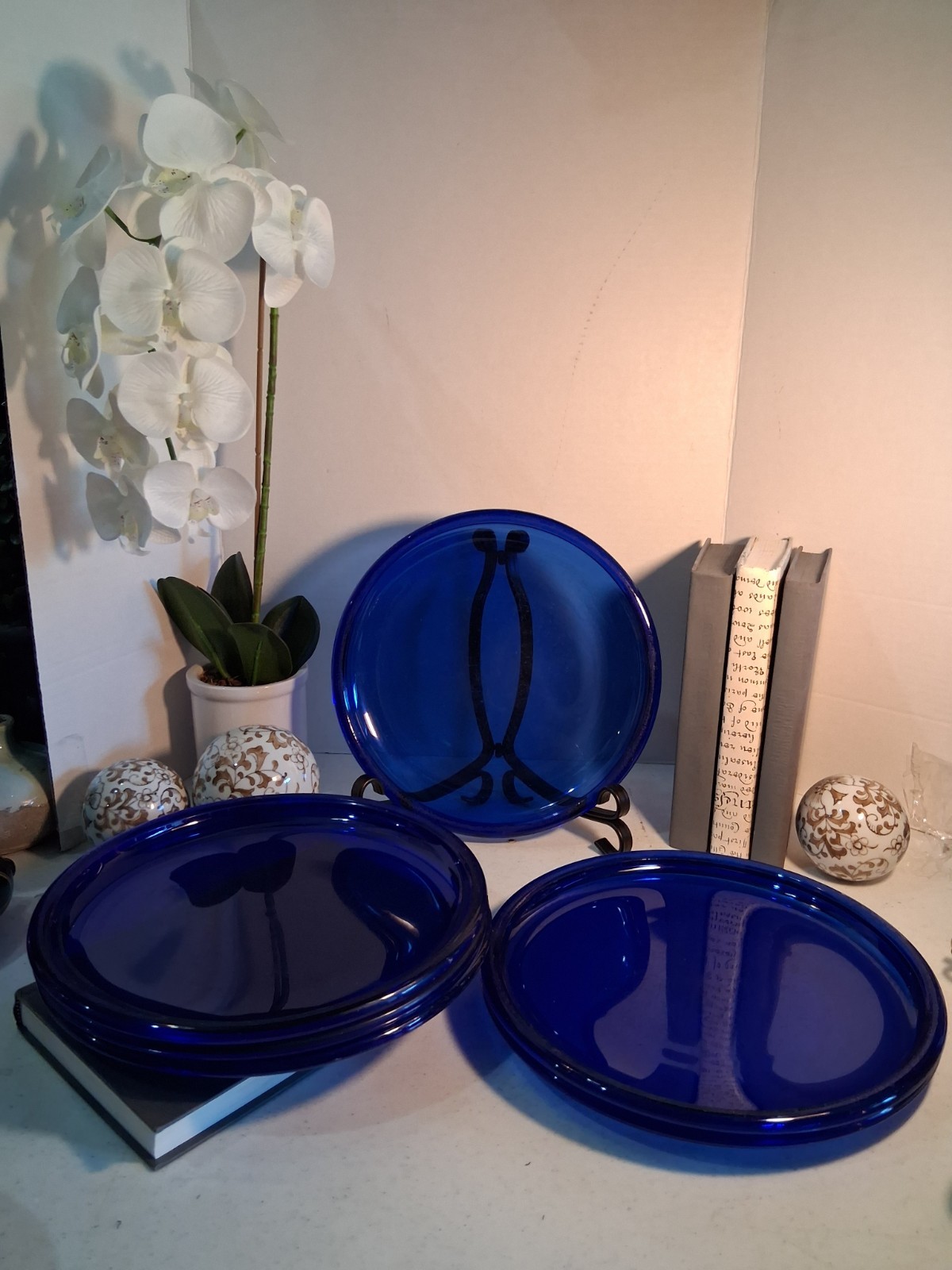 Vintage Arcoroc France Cocoon Cobalt Blue Glass Dinner Plates Set of 6 MCM