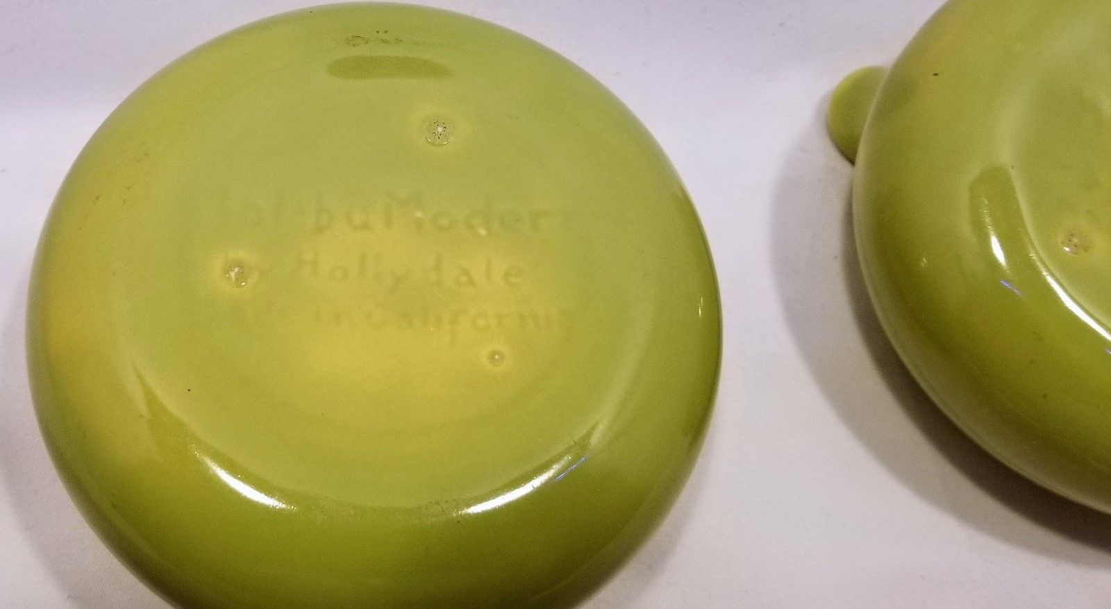 Malibu Modern California Pottery Hollydale SUGAR BOWL & CREAMER Green CHARTREUSE