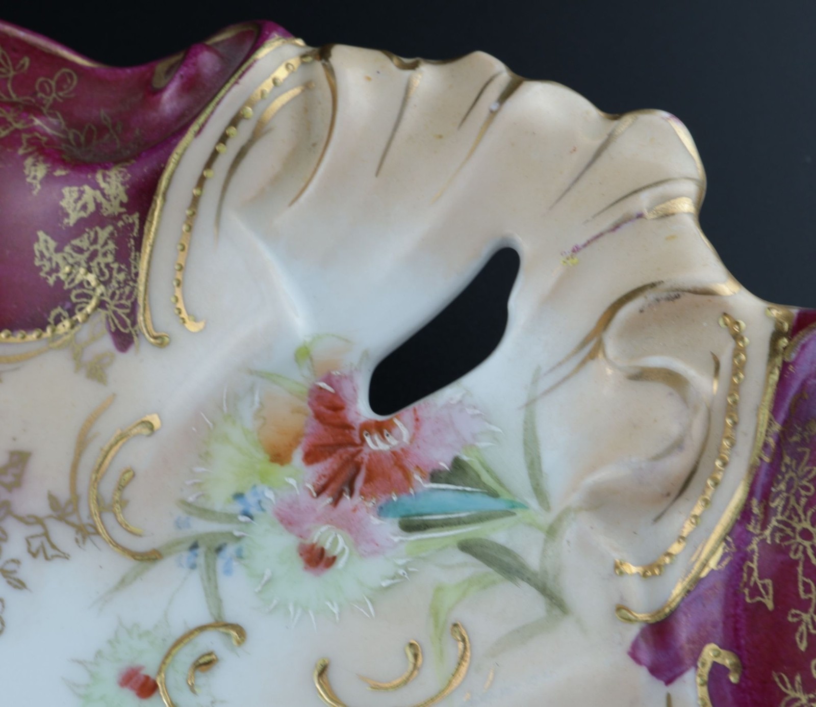 Antique Old Vienna Germany 11” Cake Plate Hand Painted Floral Gold Burgundy