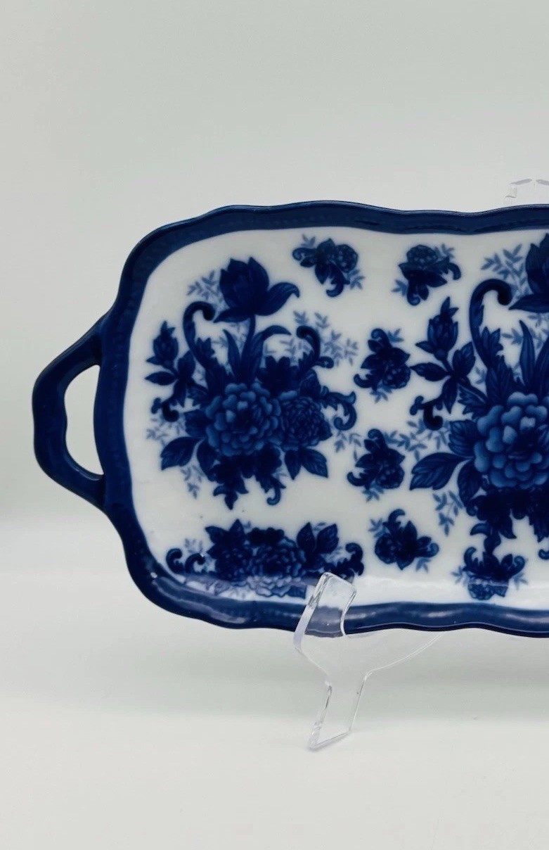 CRACKER BARREL Blue White Floral Rectangular Sandwich Tray 15.5” & Server VTG