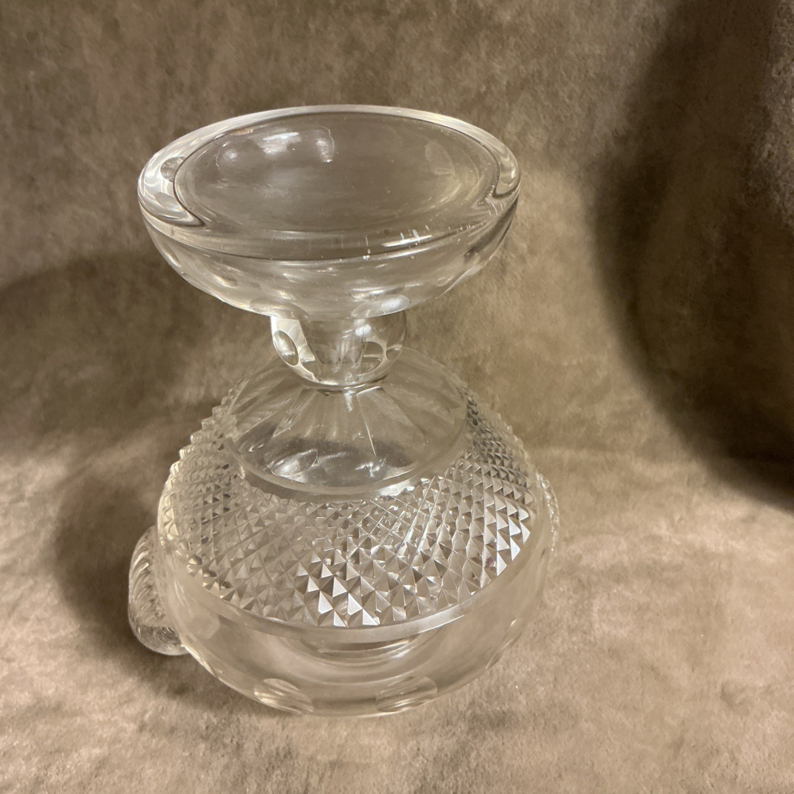 Victorian Cut Glass Hand Blown Sweet Meat Covered Small Jar Diamond Pattern