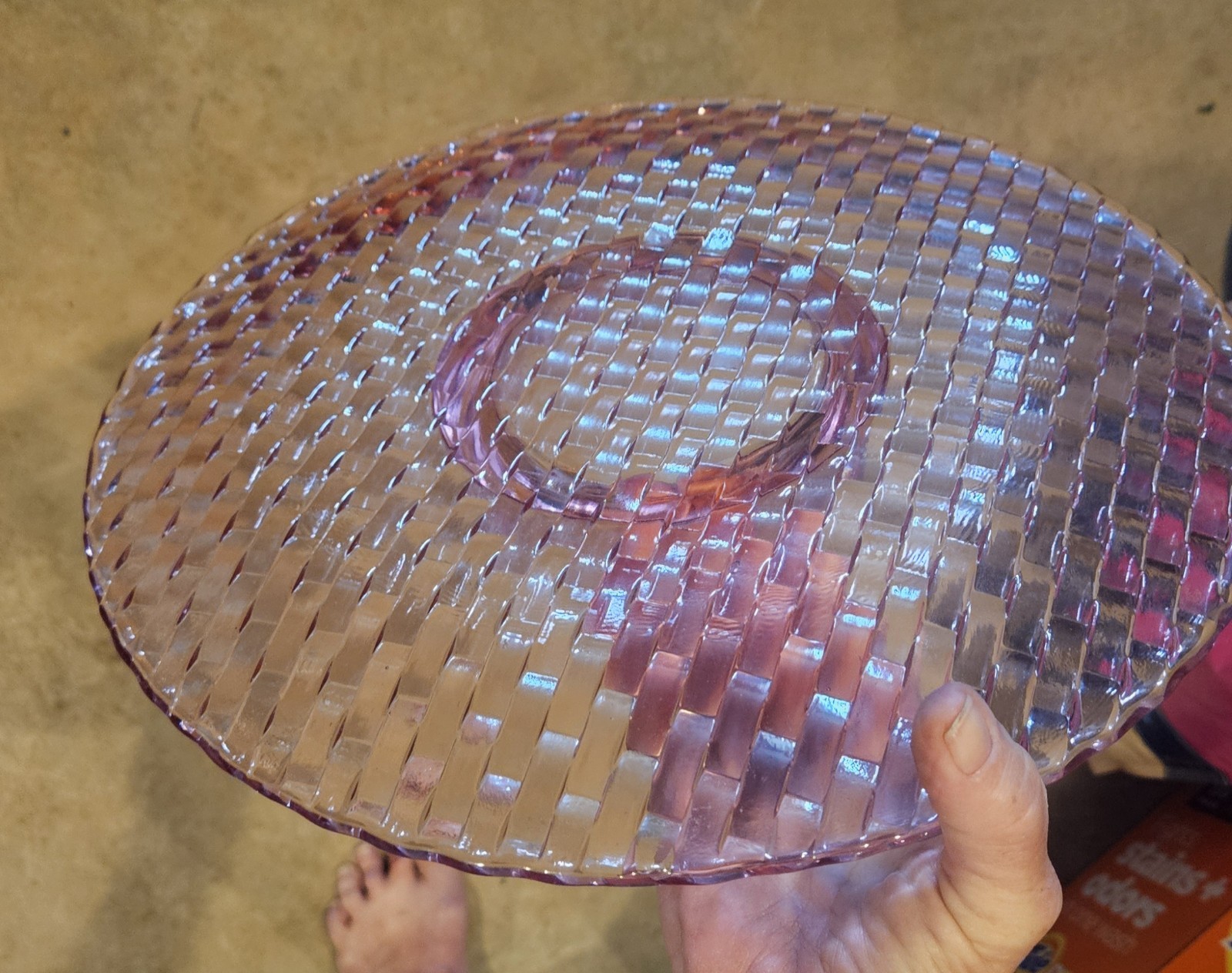 13″ Round Pink Depression Glass w/ Diamond Quilted pattern. By Imperial Glass Co