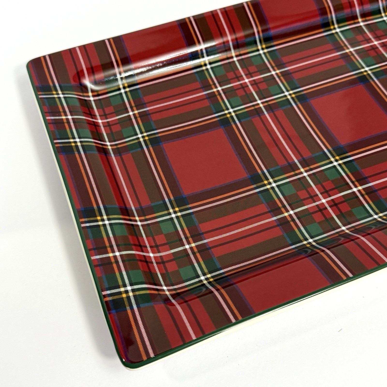 POTTERY BARN STEWART PLAID STONEWARE RECTANGULAR PLATTER 17.25 x 10″ ~ RED