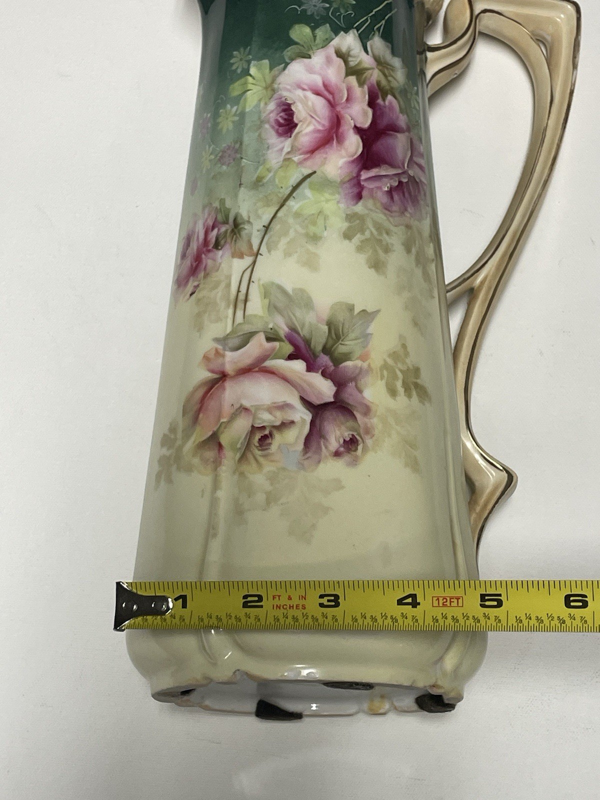 RS Prussia HEAVY 12 Inches LARGE CLASSIC TANKARD FANCY ROSES GOLD ACCENT