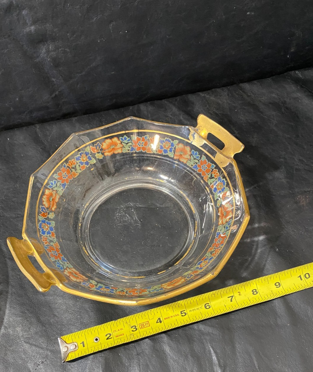 1940s serving bowl & cake plate floral pattern gold trim