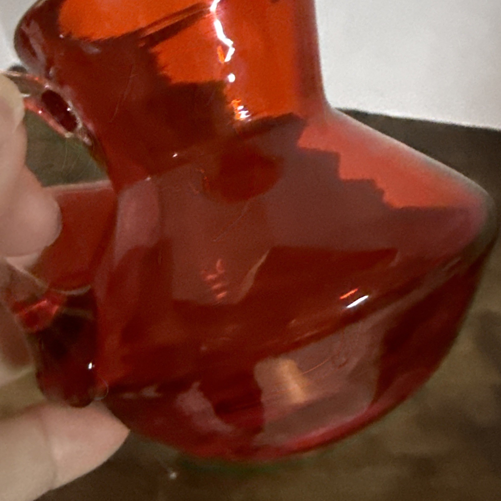 Vintage Rainbow Glass Cream / Syrup Pitcher Red/Orange Clear Handle 3.5″