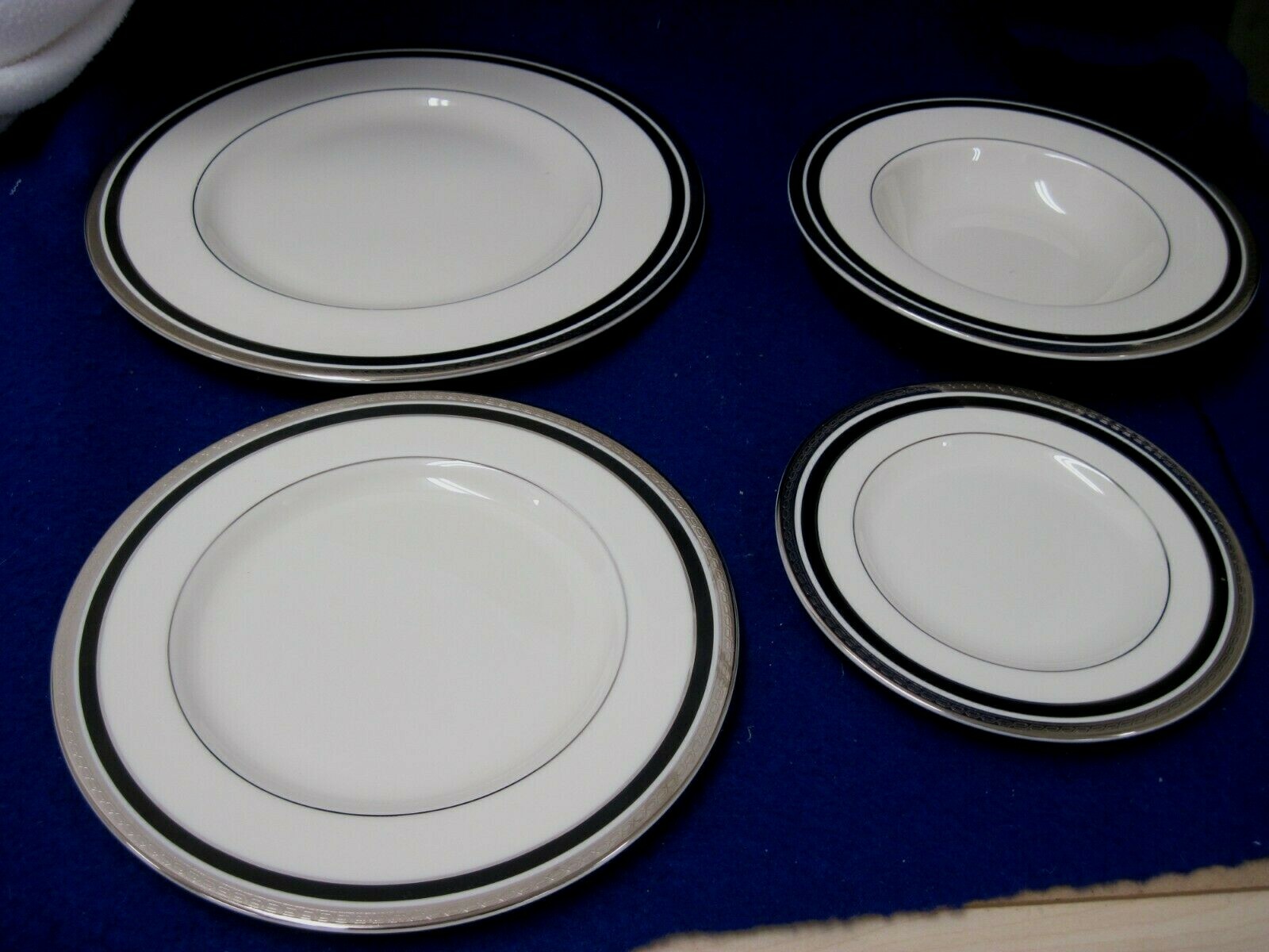 PICKARD NOCTURNE FOUR PIECE PLACE SETTING, DINNER PLATE, BREAD, SALAD, SOUP.