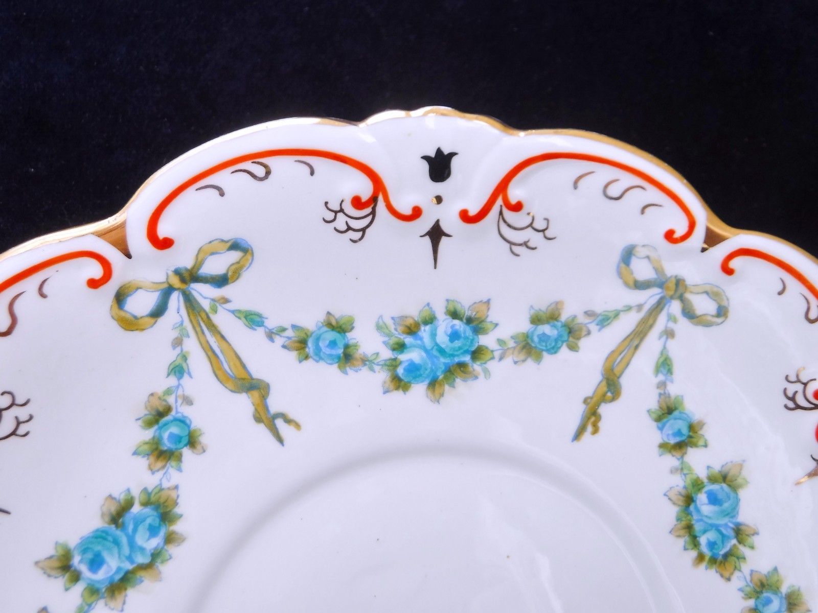 Collingwood Turquoise Ribbons, Bows & Swags of Roses Edwardian Tea Trio with