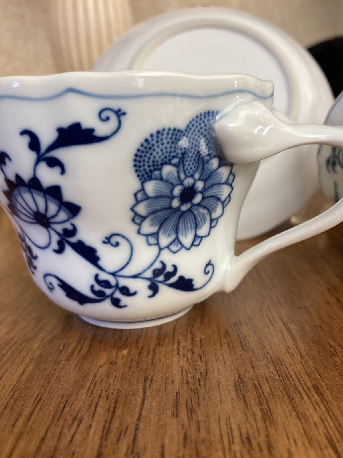 Blue Danube Cup and Saucer Lipper Japan Porcelain Flowers Blue Onion Scalloped