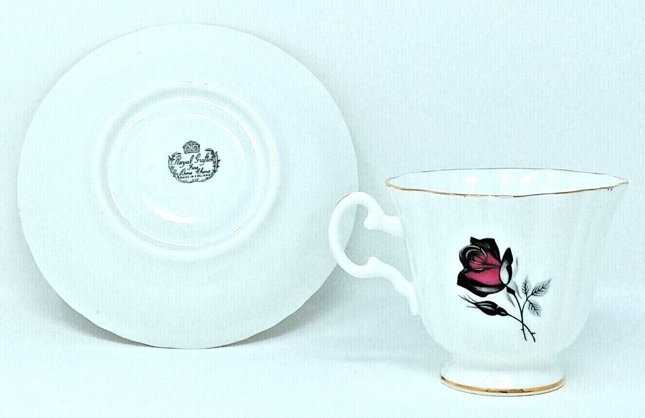 Royal Grafton Tea or Coffee Cup Saucer Black Rose Set Bone China Made in England