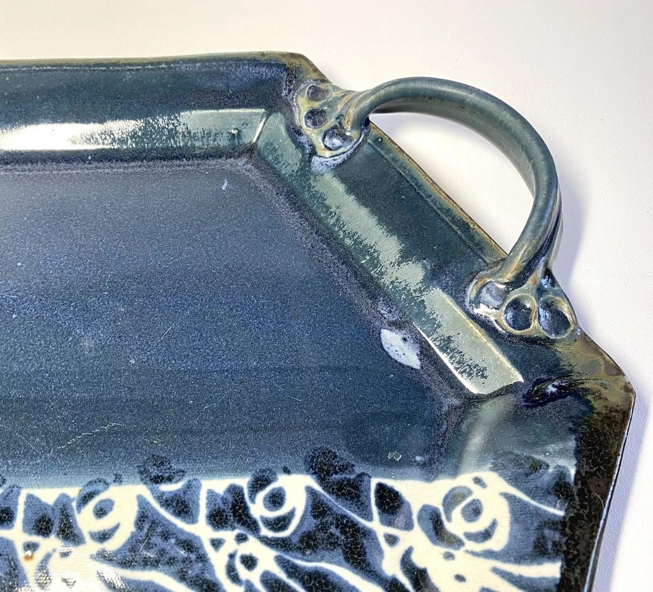 Studio Pottery Geometric Hexagon Platter Serving Tray With Handles Signed