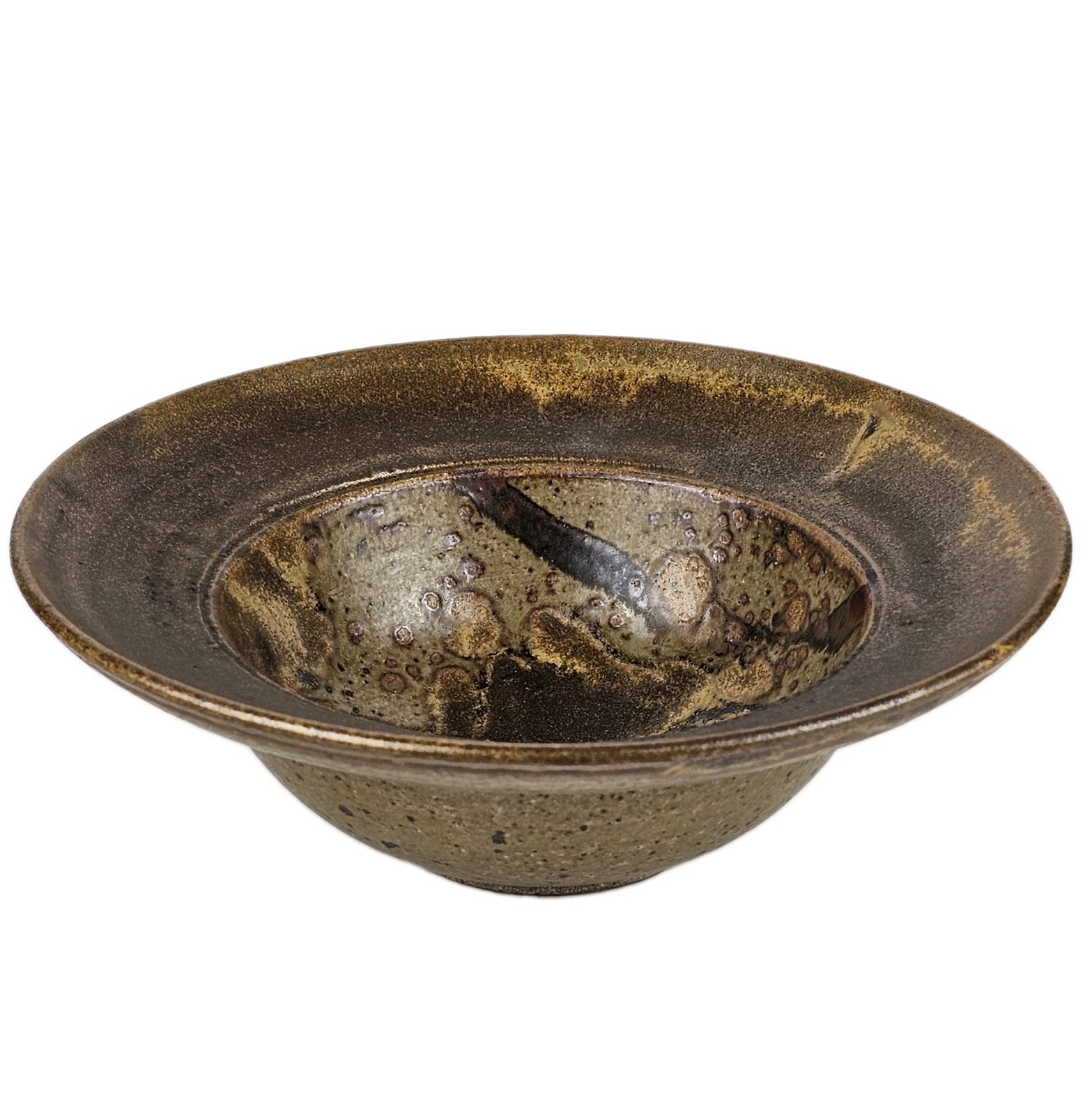 Signed Vintage Studio Art Pottery Rustic Brown Speckled Glaze Stoneware Bowl