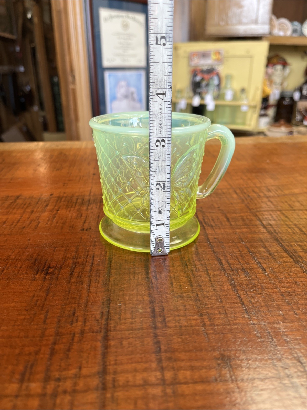 Fenton Uranium Glass Butterfly Mug From FAGCA 1988 *Glows!