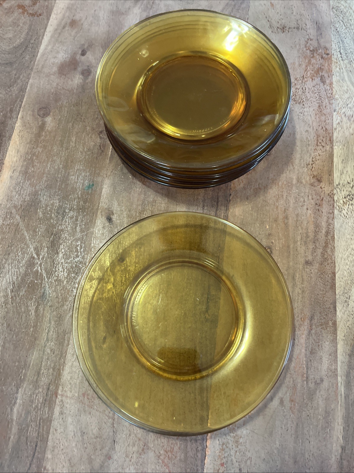 Vintage 1970’s Vitrosax Italy Amber Glass 7.25” Dinner Plates Set of 10