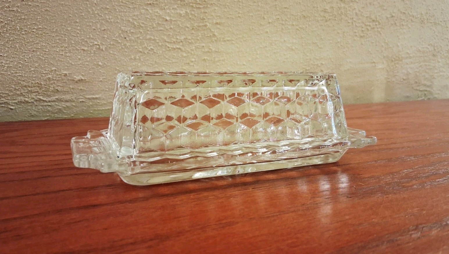 Fostoria American Butter Dish with Lid MCM Cubist Pattern Holds 1/4 lb