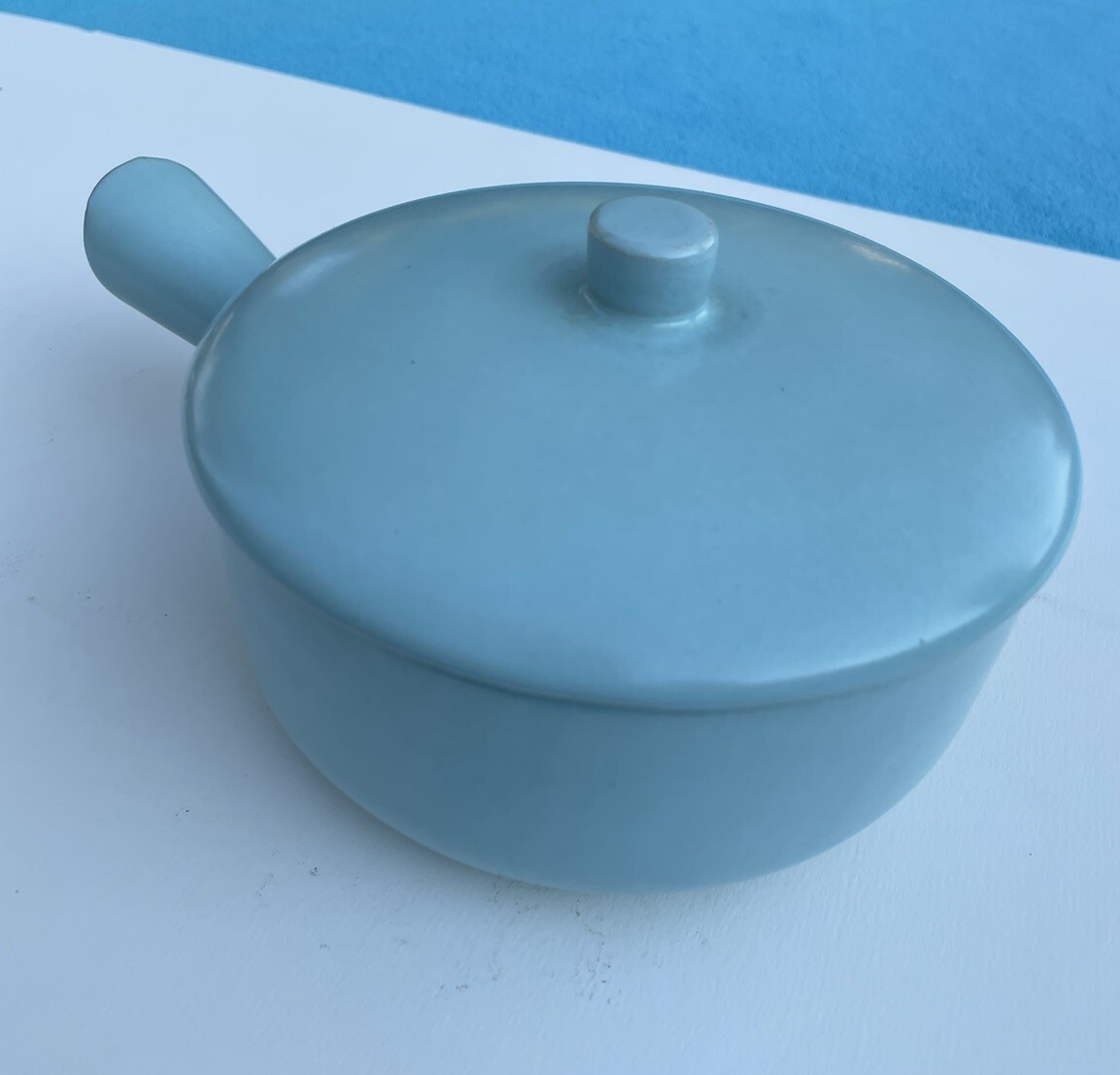 1 La Solana Pottery Aqua Blue w Handle & Lid Dip Chili Soup Bowl Baking Dish