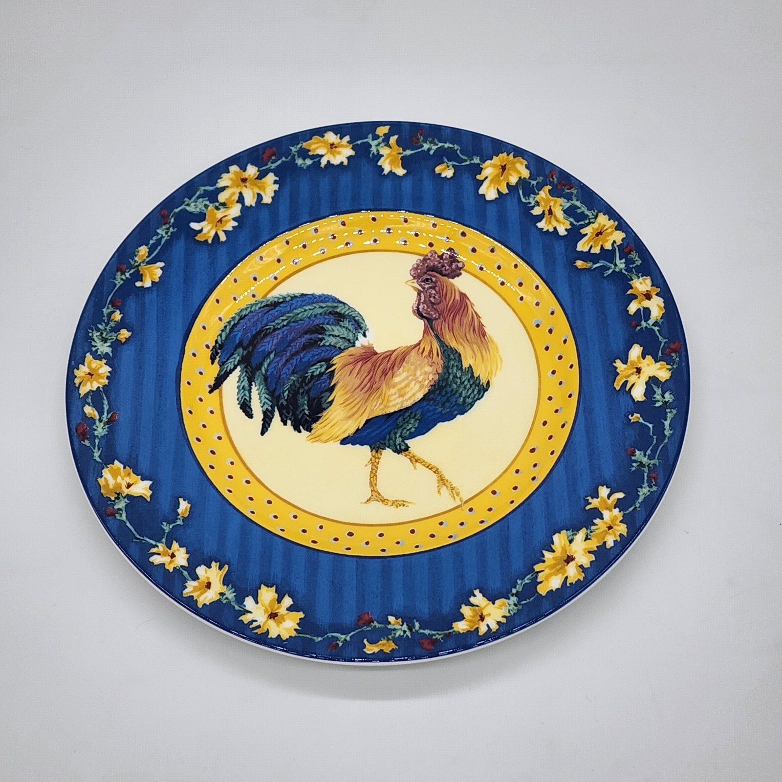 Fitz and Floyd Coq Du Village Rooster Portrait 9 1/8 in Salad Plates Blue (2)