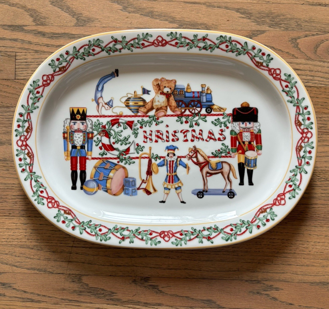 1992 Block Spal Whimsy Christmas Oval Serving Platter Made in Portugal Vintage