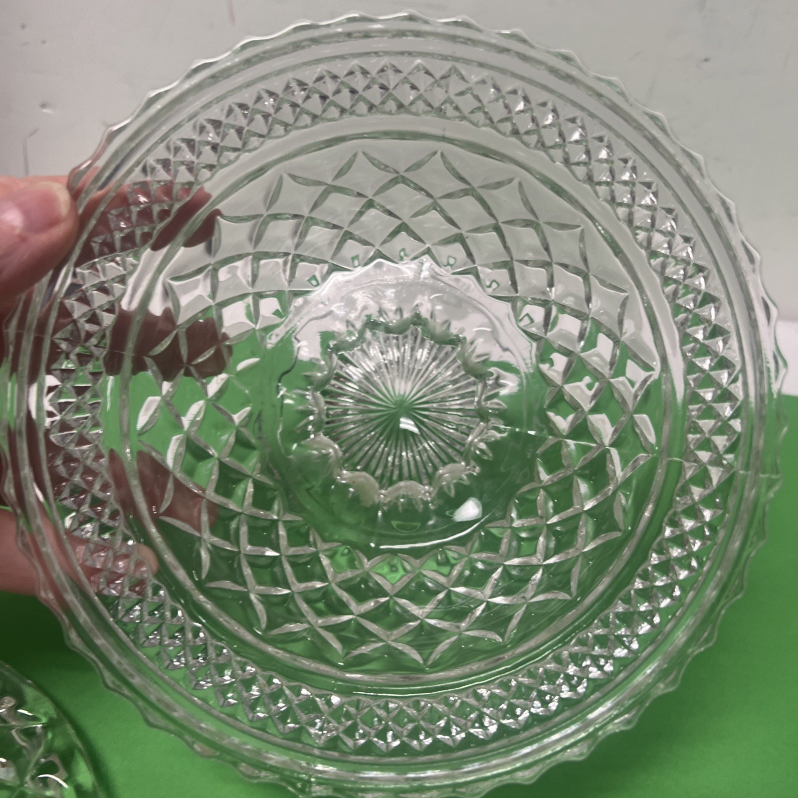 Lot Of 2 Vintage Anchor Hocking Wexford Diamond Pointed Clear Candy Dish W/lid