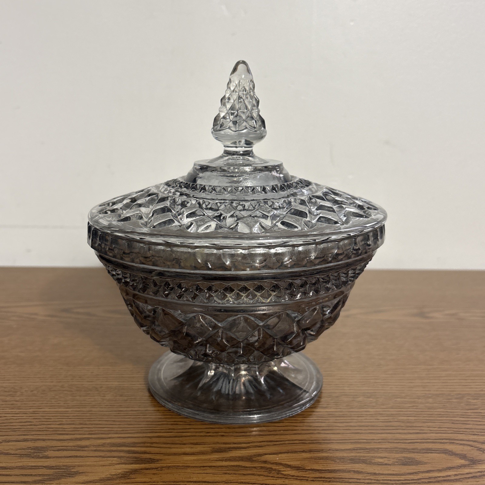 VTG Anchor Hocking Wexford 7.5” Diamond Smoky Gray Iridescent Candy Dish