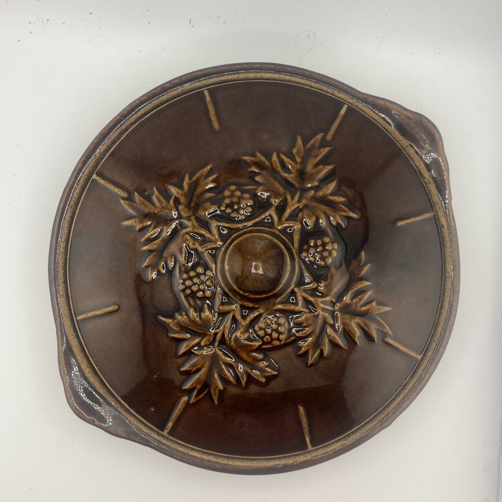 Vintage Brown Stoneware Ceramic Crock Lidded Casserole Dish Unmarked ST