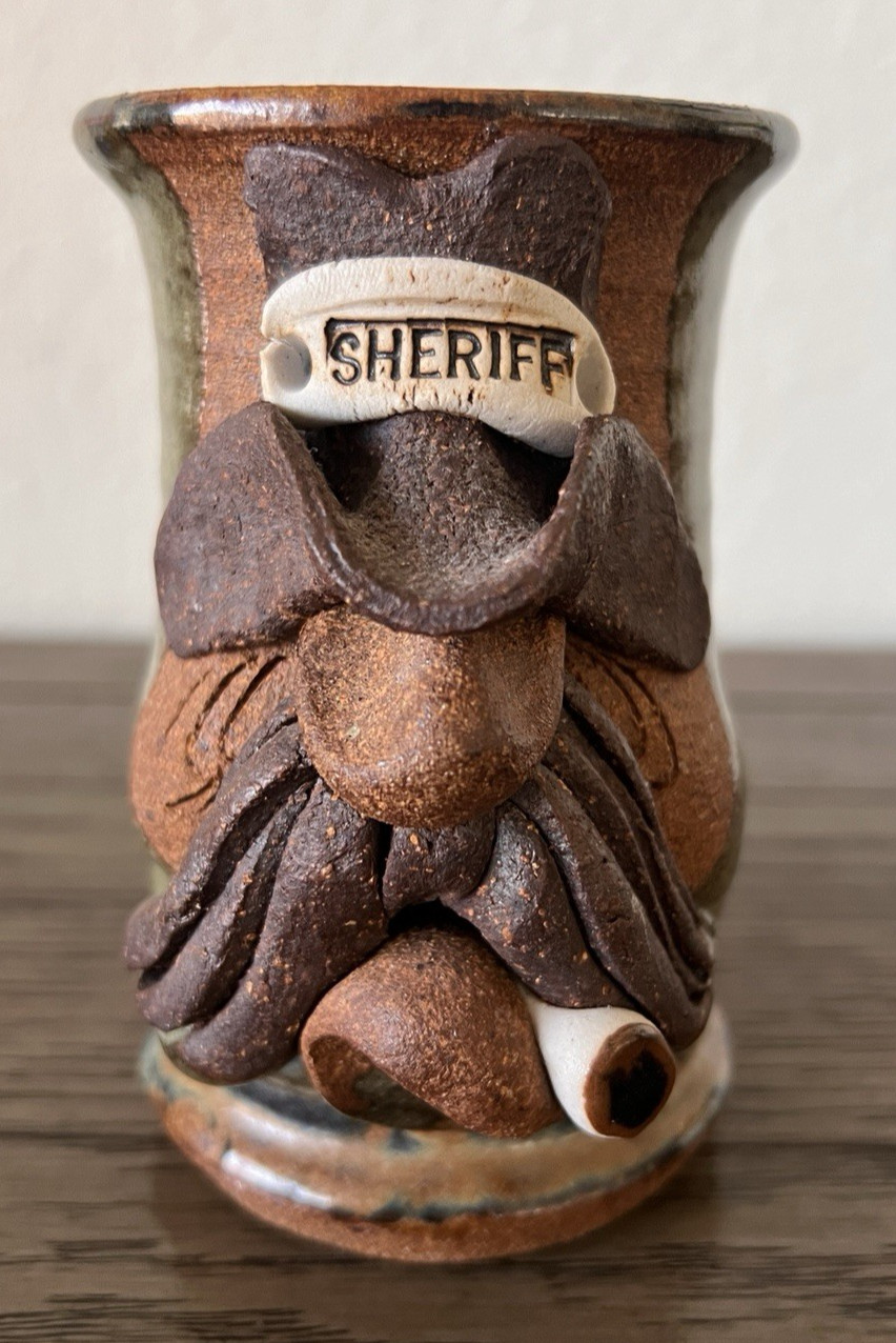 Ugly Funny 3D Face Mug MMS Mahon Stoneware Pottery Mustache Man Cowboy Sheriff