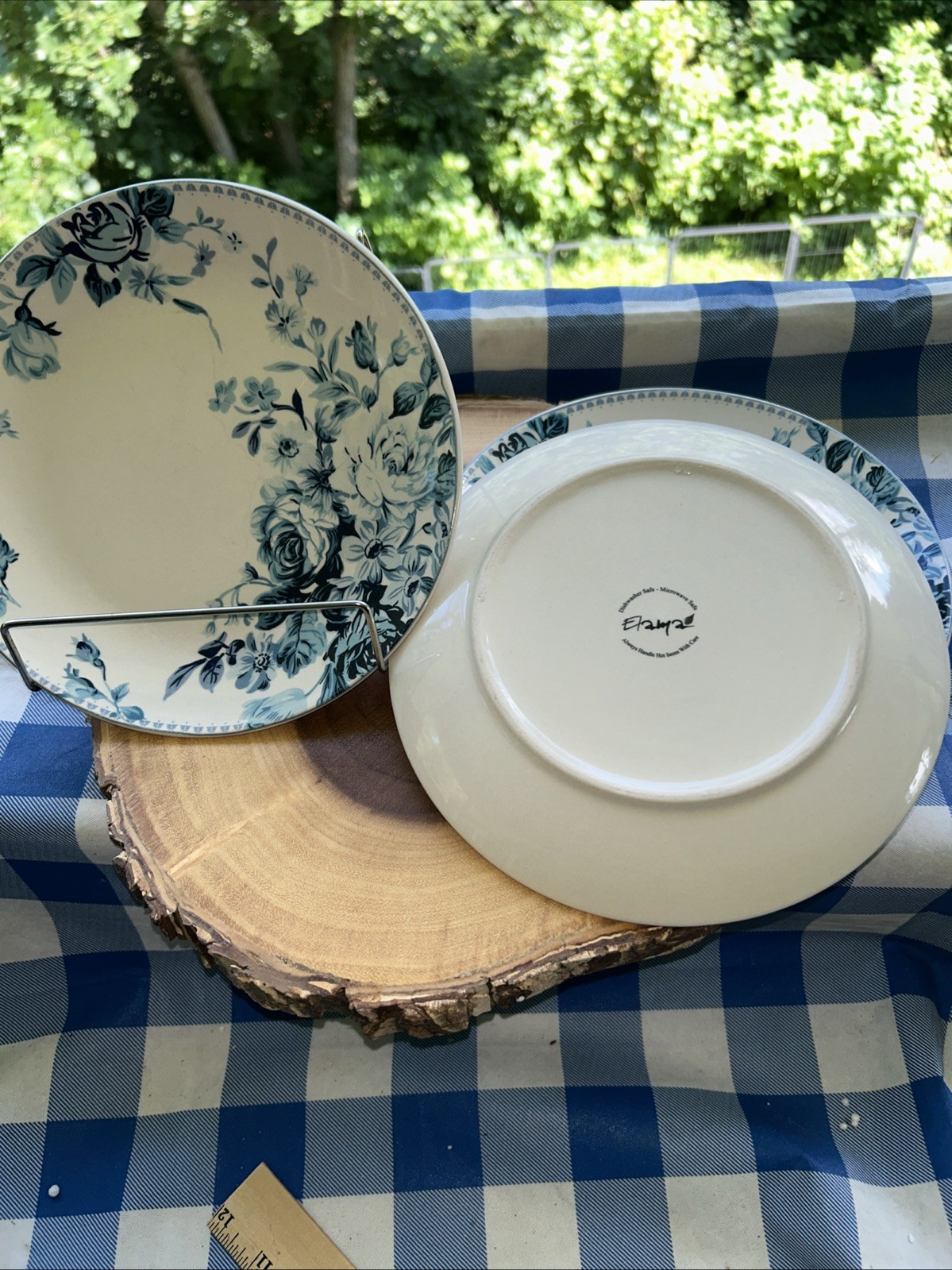 Elama Plates 3 Traditional Blue Desert Rose Pattern 8” Across NIB